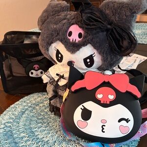 Kids Kuromi Bundle Plush Backpack and Bag Set - Black and Pink